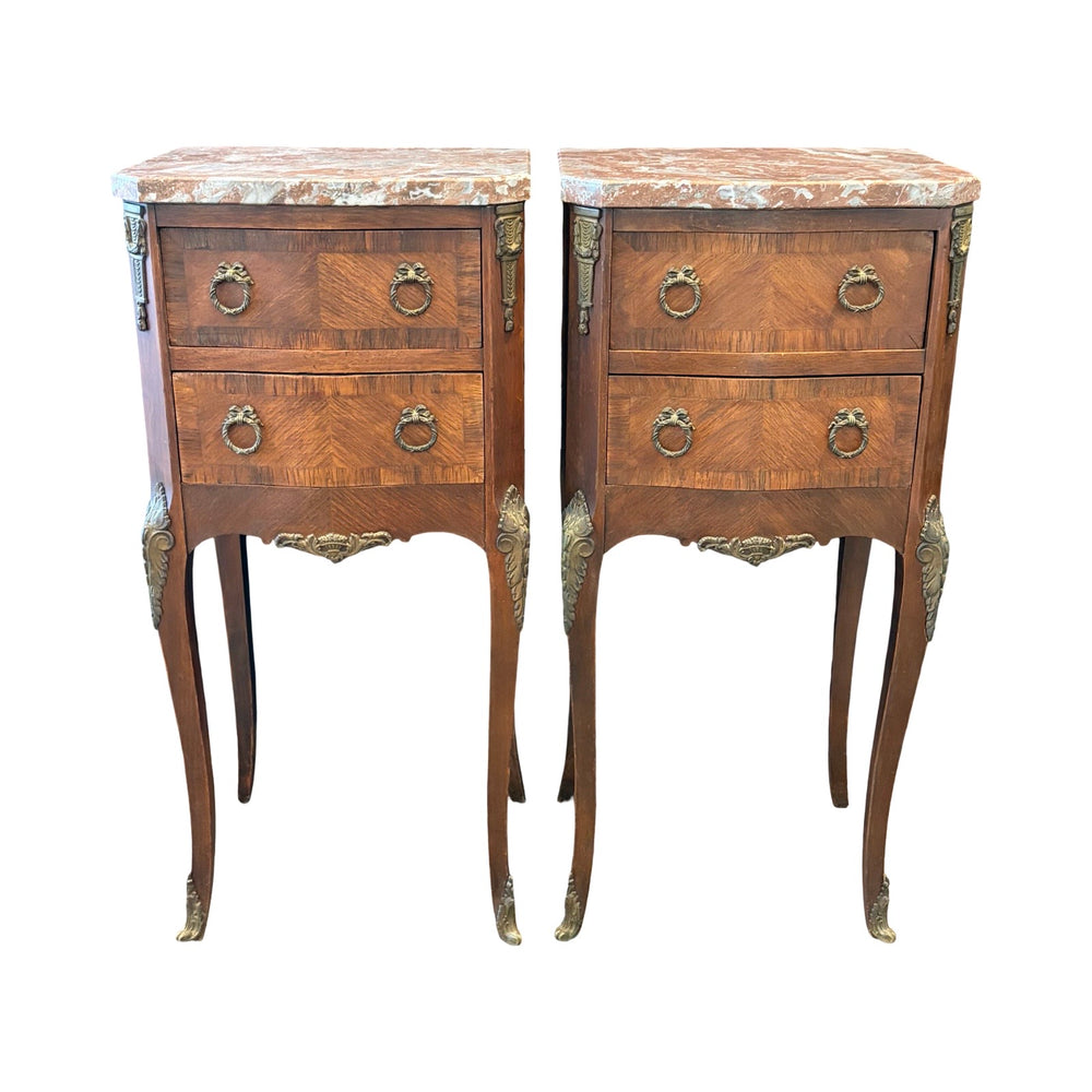 French Pair Marble Top Nightstands or Bedside Tables, or Side Tables Louis XV