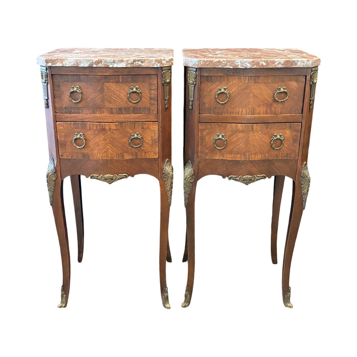 French Pair Marble Top Nightstands or Bedside Tables, or Side Tables Louis XV