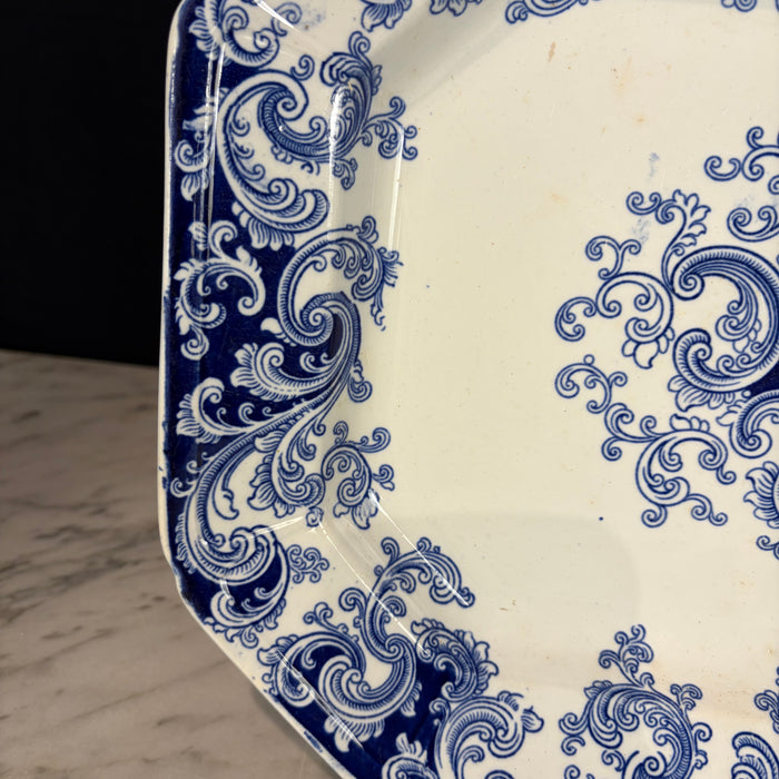 Circa 1840 English Ridgway Blue and White Transferware Platter, Granite China Scroll Pattern