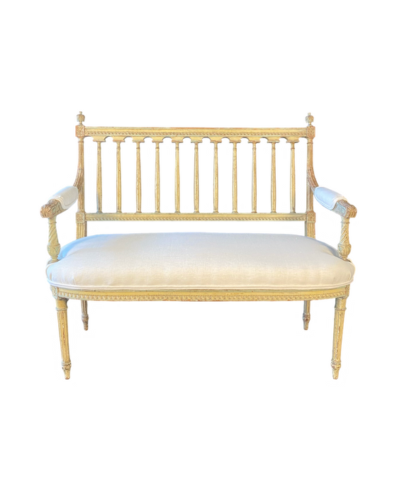 Early 19th Century French Louis XVI Painted Loveseat, Sofa or Settee Bench with New Upholstery
