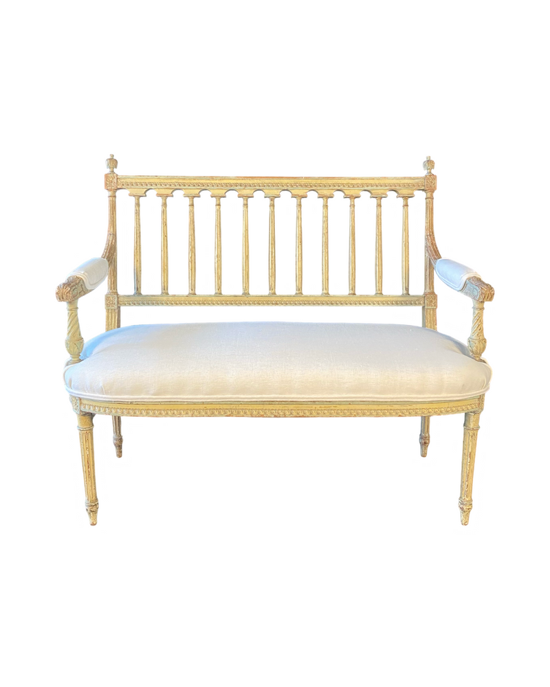 Early 19th Century French Louis XVI Painted Loveseat, Sofa or Settee Bench with New Upholstery