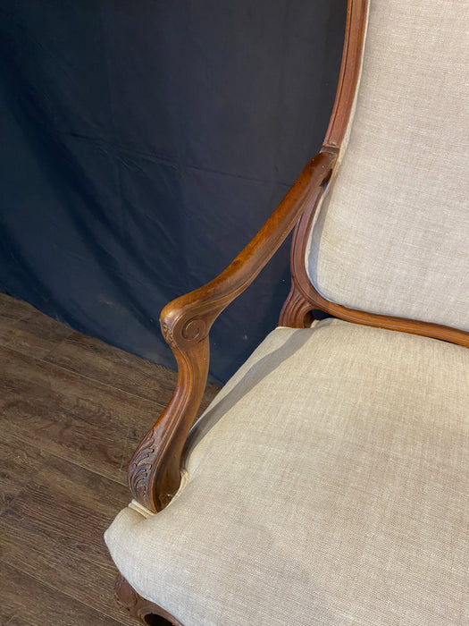 Antique French Pair Louis XV Armchairs or Fauteuils with Fine Carving and New Upholstery