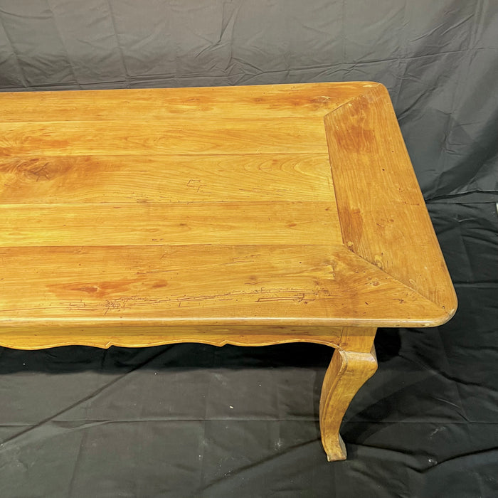 Antique French Farmhouse Dining Table with Scalloped Apron and Two Drawers