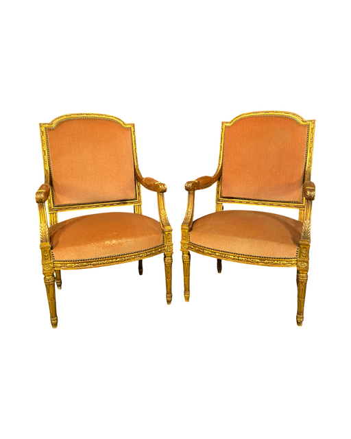 Pair of Antique French Louis XVI Armchairs | Painted & Gilt Fauteuils