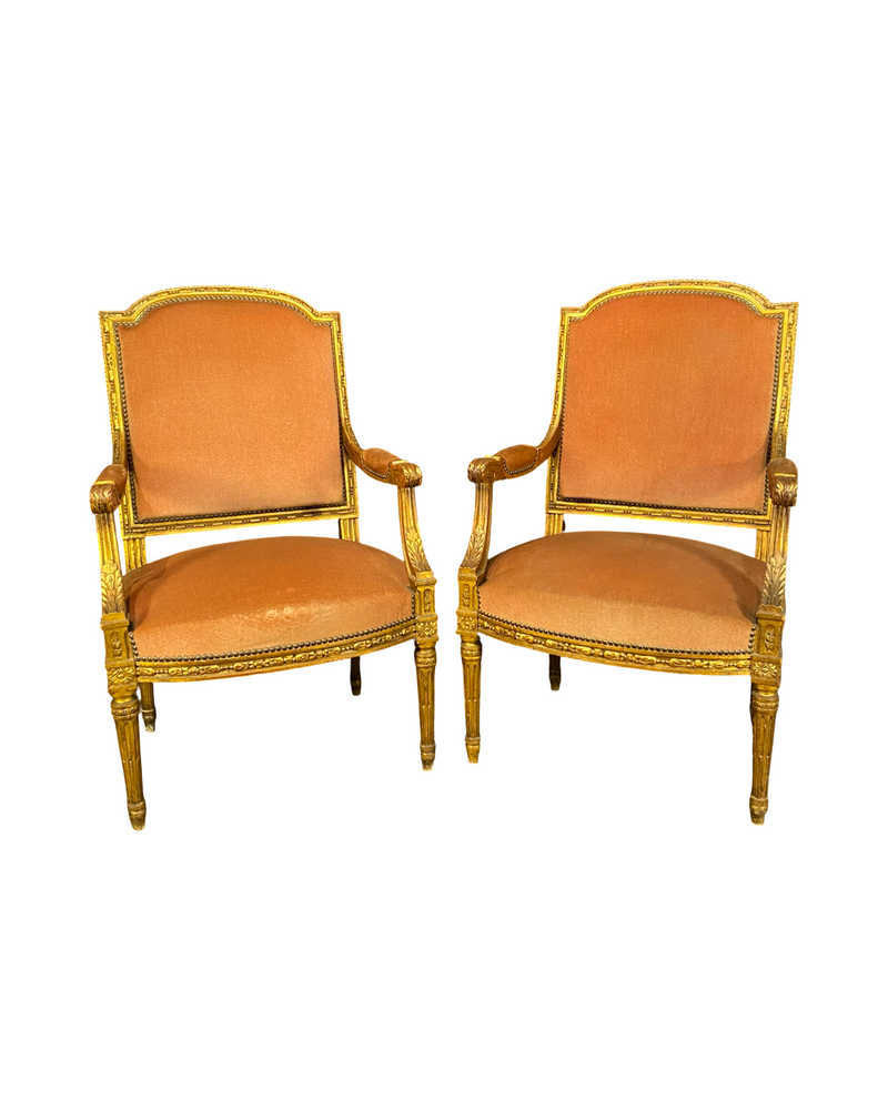 Pair of Antique French Louis XVI Armchairs | Painted & Gilt Fauteuils