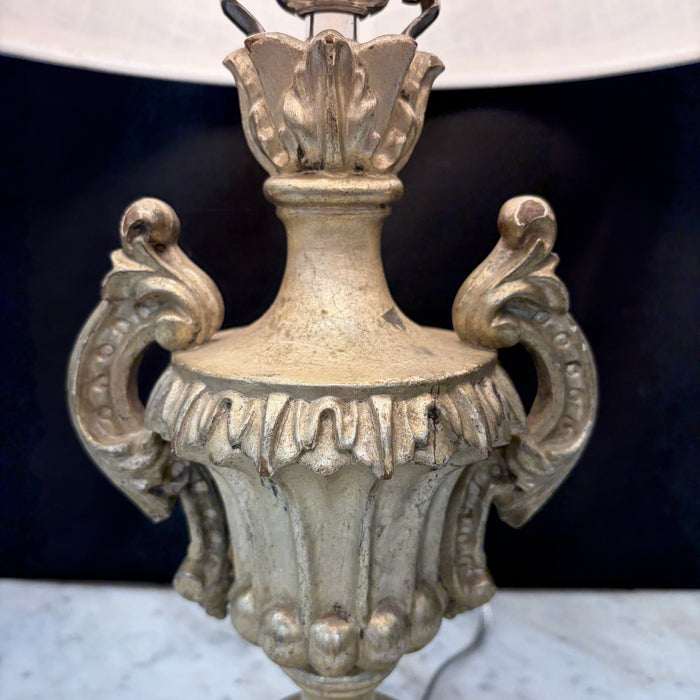 Antique Silver Urn Table Lamp with Elaborate Foliate Carving and Scrolled Handles (2 available)