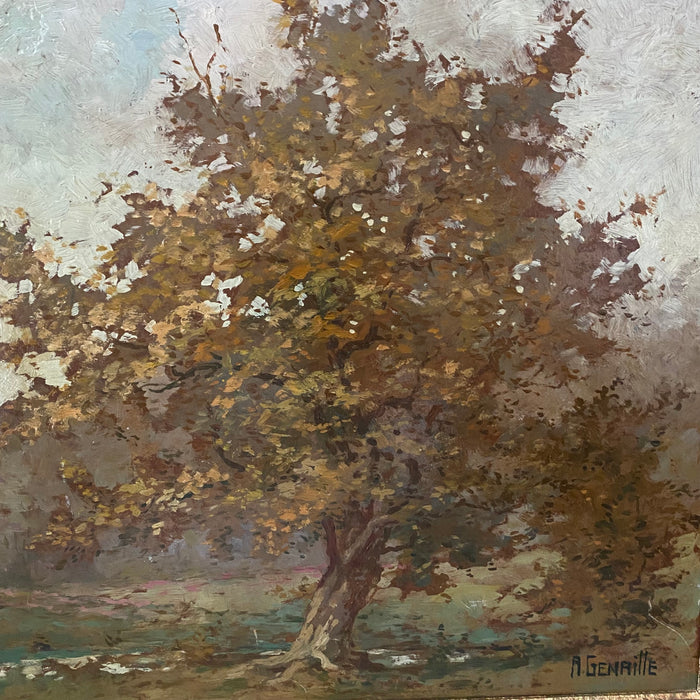 Large French Impressionist Oil Painting Autumn Tree: Listed Artist Alexandre Genaille (1884-1947)