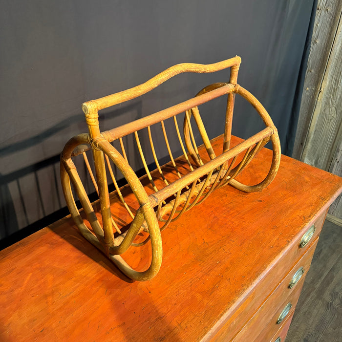 Antique Bent Rattan Cane Magazine Rack