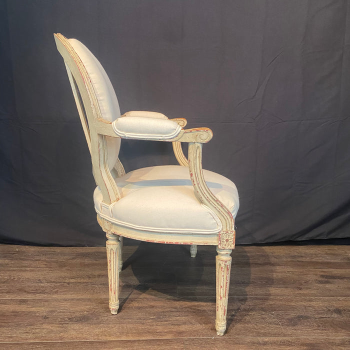 French Pair Louis XVI Painted Armchairs or Fauteuils