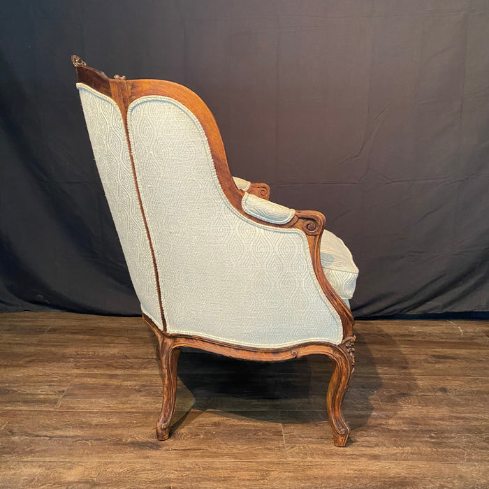 Classic French Louis XV Intricately Carved Walnut Bergere, Armchair or Wingback Chair