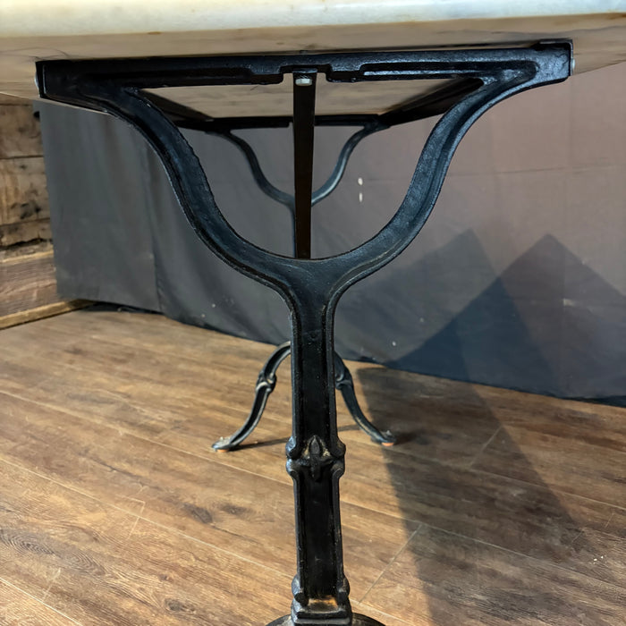 Antique French Carrera Marble Top Cafe or Bistro Table with Cast Iron Base