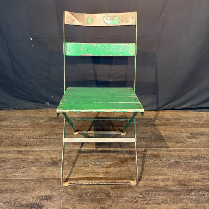 Antique French Folding Cafe' Bistro Chairs in Metal and Wood: Set of Four