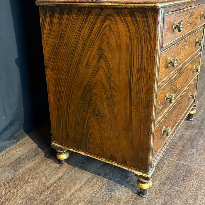 Early 19th Century English Regency Faux Rosewood Secretary Bookcase with Writing Drawer
