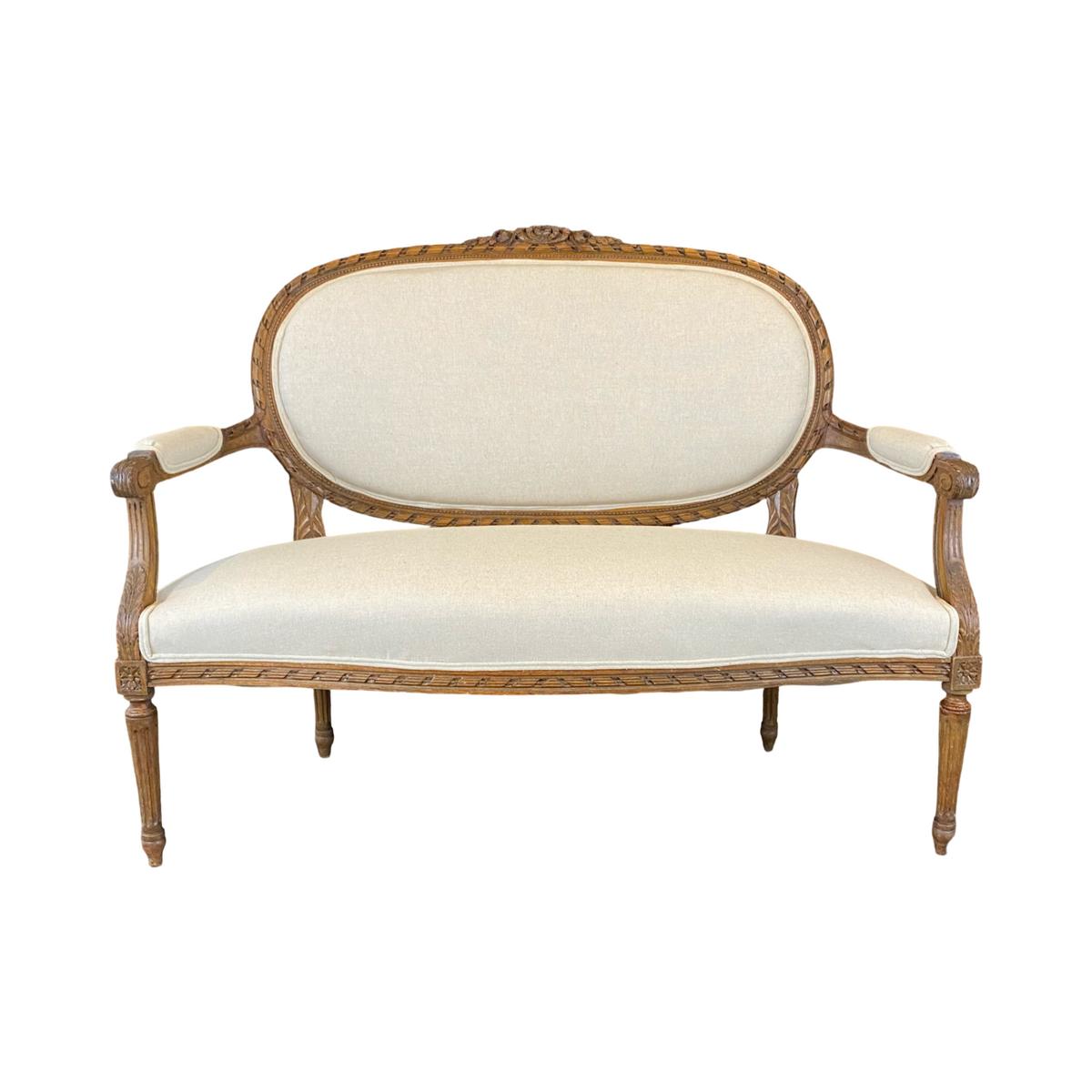 French Carved Walnut 19th Century Louis XVI Sofa, Settee or
