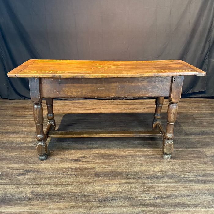 Antique French Provincial Side Table, Console or Sofa Table with Inlaid Sunburst