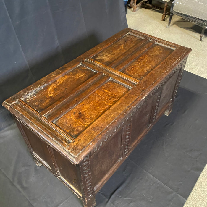 Rare Antique 18th Century Paneled Scottish Coffer Chest with Barley Twist Carving