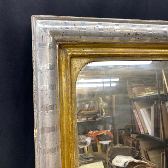 French 19th Century Louis Philippe Two-Tone Silver and Gold Leaf Giltwood Mirror