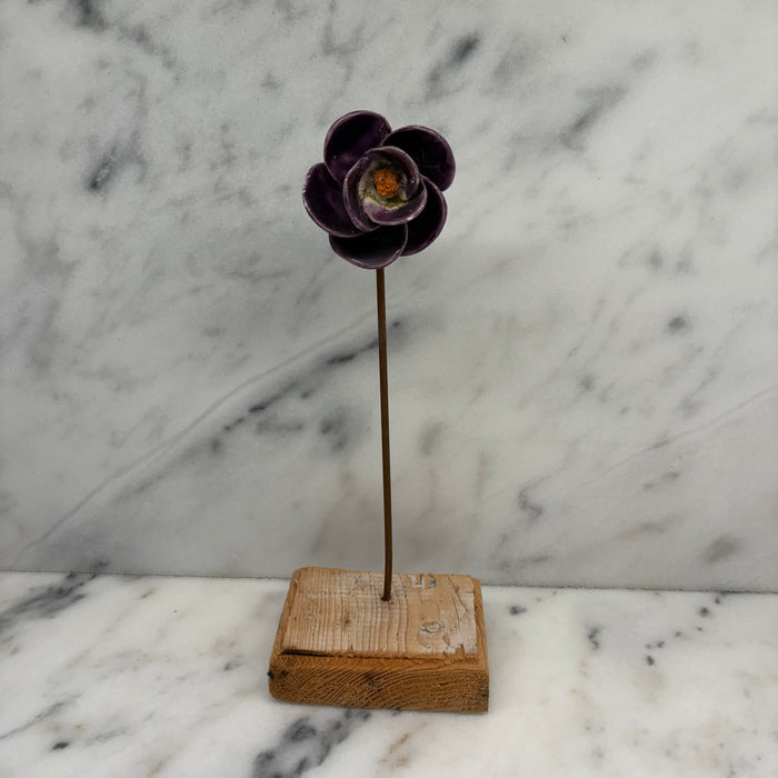 Antique French Purple Porcelain Flower Botanical Sculpture on Custom Display Stand