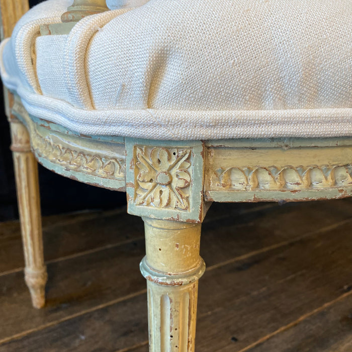 Early 19th Century French Louis XVI Painted Loveseat, Sofa or Settee Bench with New Upholstery