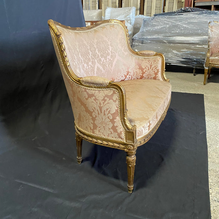 Exquisite Early 19th Century French Louis XVI Parlor Set or Salon Suite: Sofa, Loveseat or Settee and 4 Bergere Armchairs