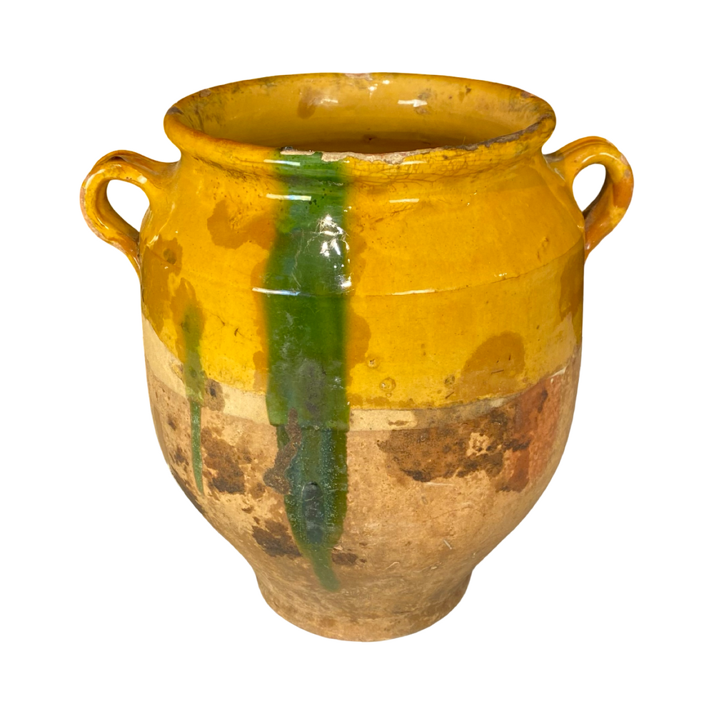 French Large Confit Pot with Yellow Glaze from the 19th Century #8858