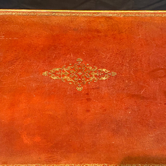 French Louis XV Coffee Table Gold Gilt Paint Carved with Leather Embossed Top