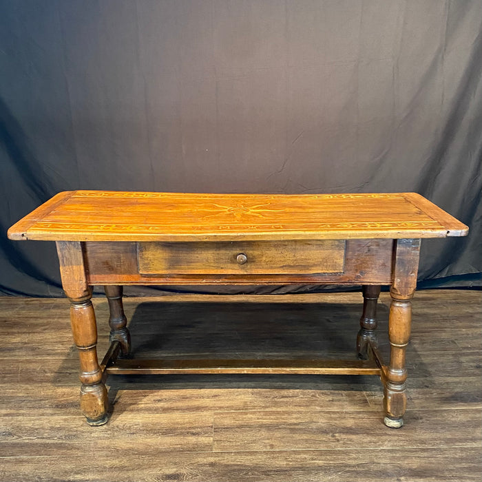 Antique French Provincial Side Table, Console or Sofa Table with Inlaid Sunburst