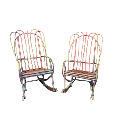 Pair Antique Rocking Chairs Adirondack Bent Twig from Maine