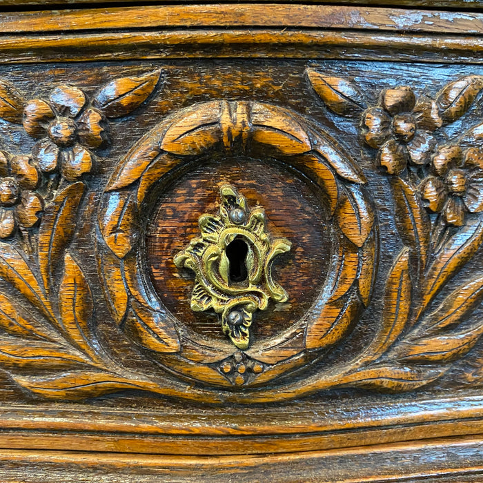 French Louis XV Carved Oak Provincial Country Commode or Chest of Drawers