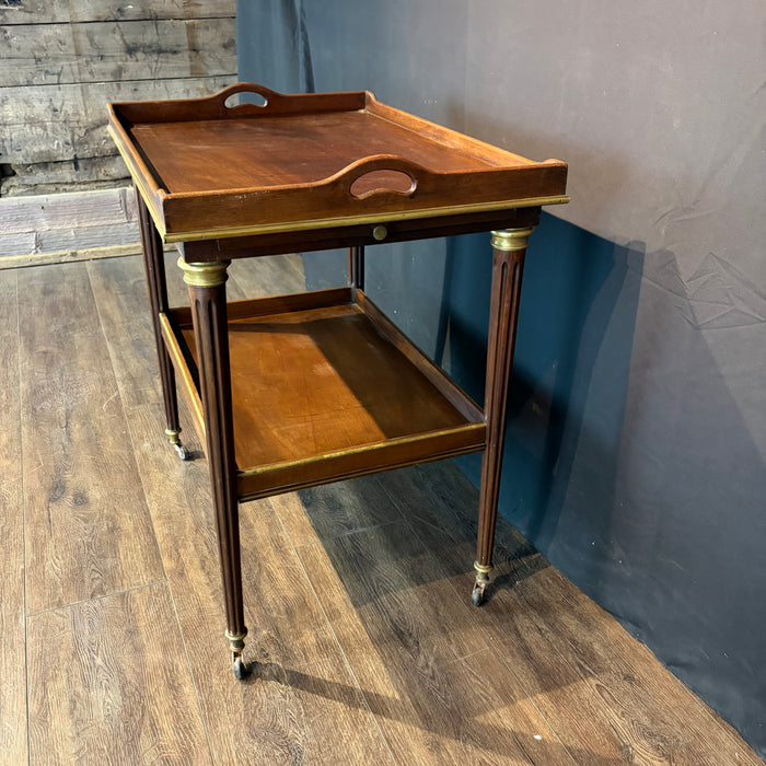 Antique French Bar Cart or Drinks Trolley with Pull-Out Leaves, Lower Shelf and Fluted Legs