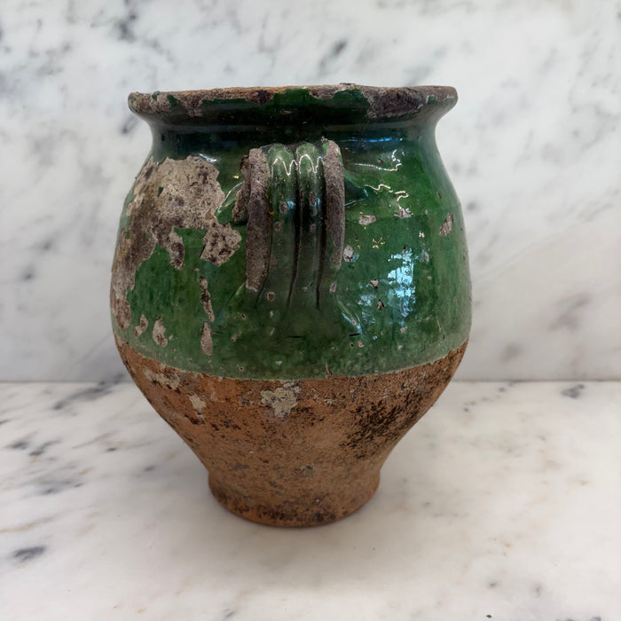 French Confit Pot with Green Glaze from the 19th Century #8687