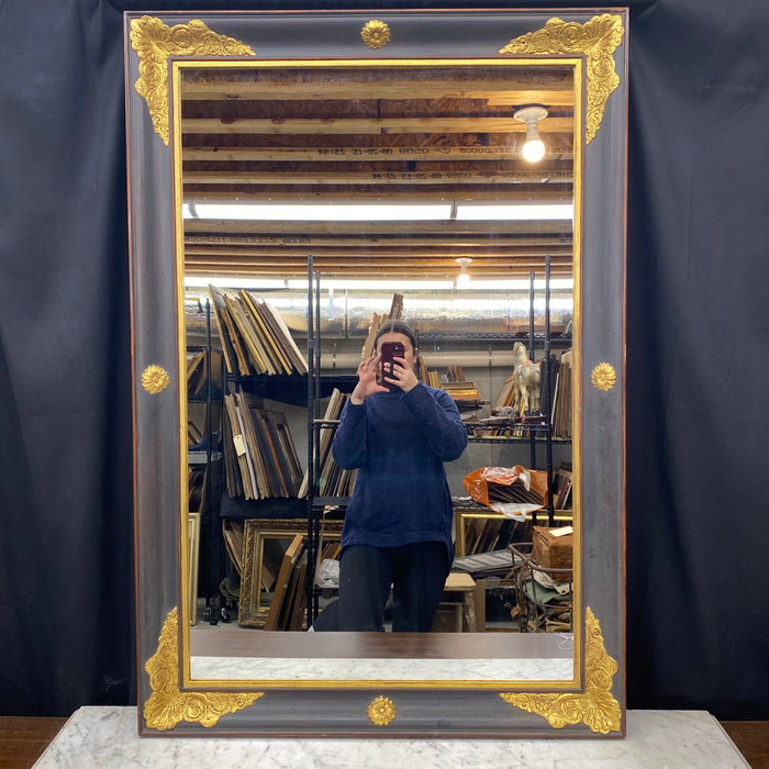 Elegant French Empire Ebony Black and Gold Carved Giltwood and Gilt Gesso Mirror