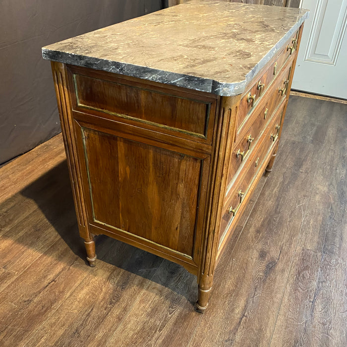 19th Century French Walnut Commode, Chest of Drawers, Dresser or Secrétaire Desk with Marble Top