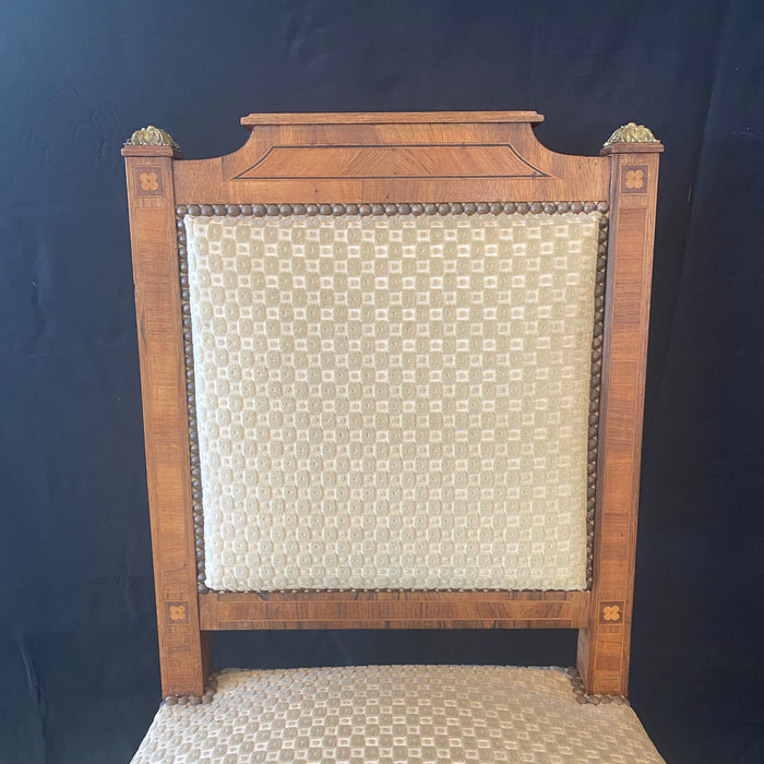 Pair of Antique French Neoclassical Side Chairs or Accent Chairs with Spectacular Inlay and Bronze Mounts