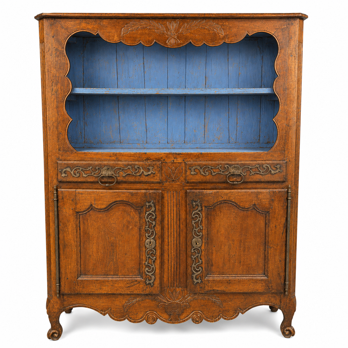 Early 19th Century French Provincial Walnut Carved Open Display Cabinet / Vaisselier / Buffet / Hutch