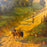 19th Century French Oil Painting of an Alpine Lake Landscape with Hilltop Castle and Horseback Riders in Ornate Gilt Frame