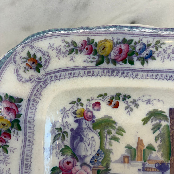 Antique English Staffordshire Parma Hand Painted Serving Platter Livesley Powell & Co 1850s