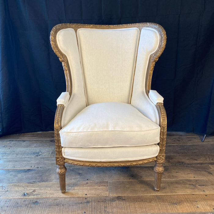 Antique French Louis XVI Armchair or Bergere Chair with New Upholstery