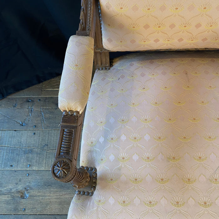 Pair of French Louis XVI Hand Carved Walnut Armchairs or Fauteuils Late 19th/Early 20th Century