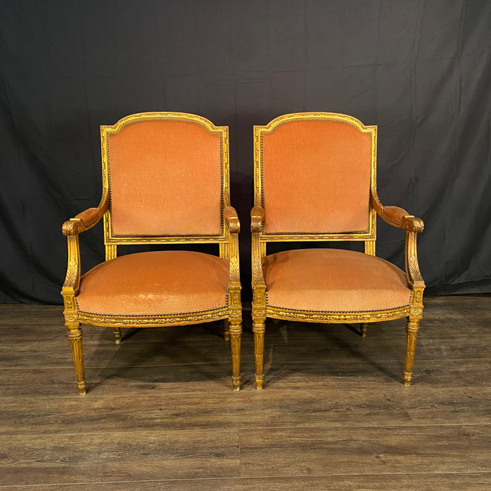 Antique French Louis XVI Salon Suite | Sofa or Canapé, Pair of Armchairs or Fauteuils & Pair of Side Chairs