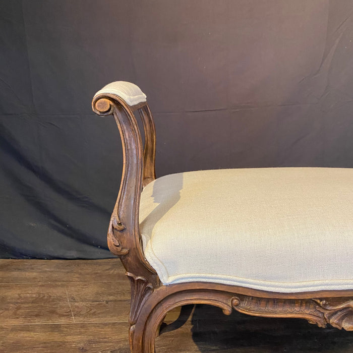 19th Century French Louis XV Carved Walnut Accent Bench, Vanity Seat or Ottoman with New Upholstery