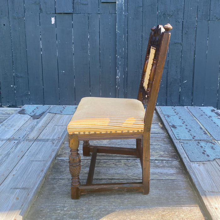 Antique Set of 8 British Jacobean Style Carved Oak Dining Chairs: 2 Arm Chairs and 6 Side Chairs