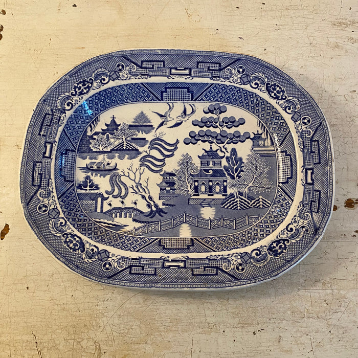 Rare 19th Century English Warranted Stone China Serving Platter Blue and White with Chinoiserie Decoration