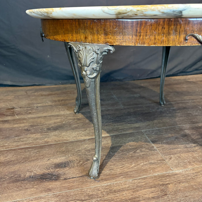 French Marble Top Coffee Table with Ormolu Mounted Apron and Cabriole Legs