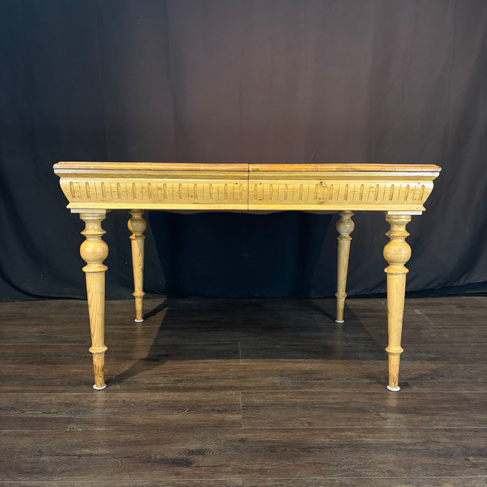 Swedish Gustavian Style Pine Extension Dining Table with Two Leaves and Carved Fluted Apron