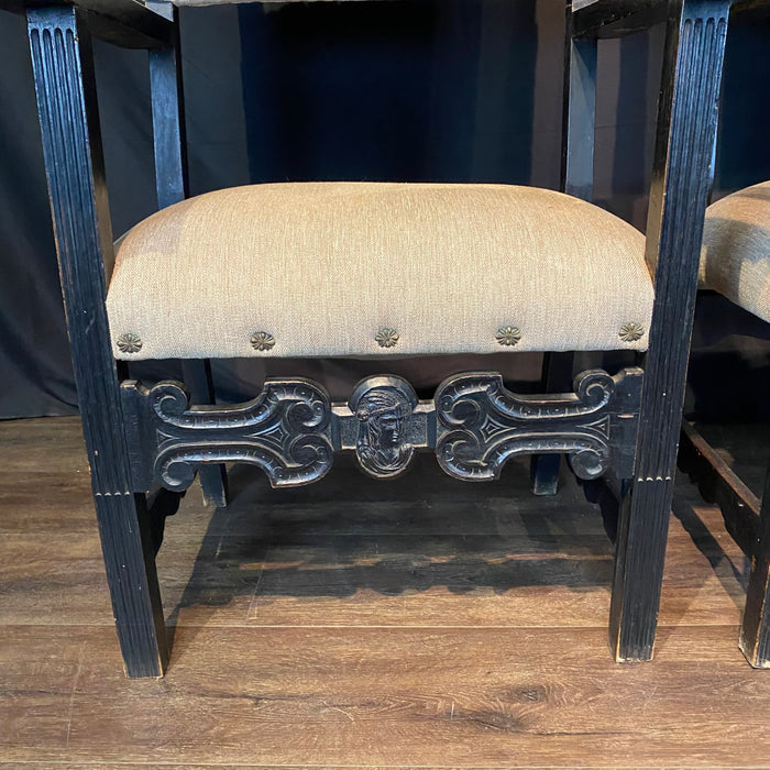 Pair 18th Century British Baroque or Renaissance Revival Armchairs or Fauteuils