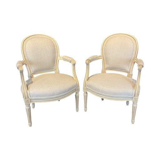 19th Century Pair of French Louis XVI Painted Neoclassical Fauteuil Armchairs