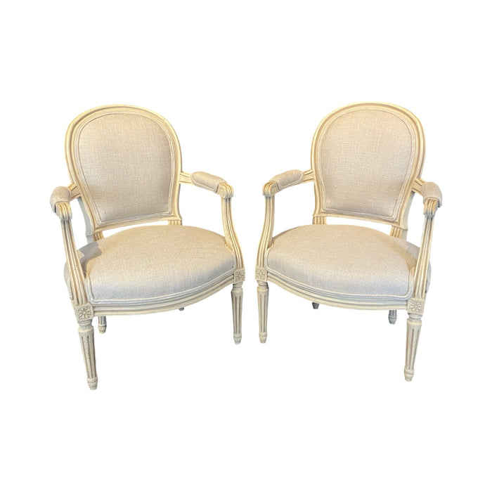 19th Century Pair of French Louis XVI Painted Neoclassical Fauteuil Armchairs