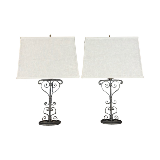 Pair of French Metal Fleur de Lis Table Lamps or Desk Lamps