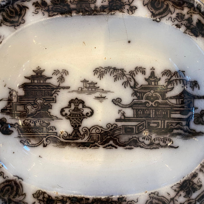 British Ironstone 19th Century Soap or Butter Dish Black and White Podmore, Walker & Co.